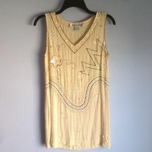 Vintage Flapper Dress Beaded Silk 90's 20's Shift